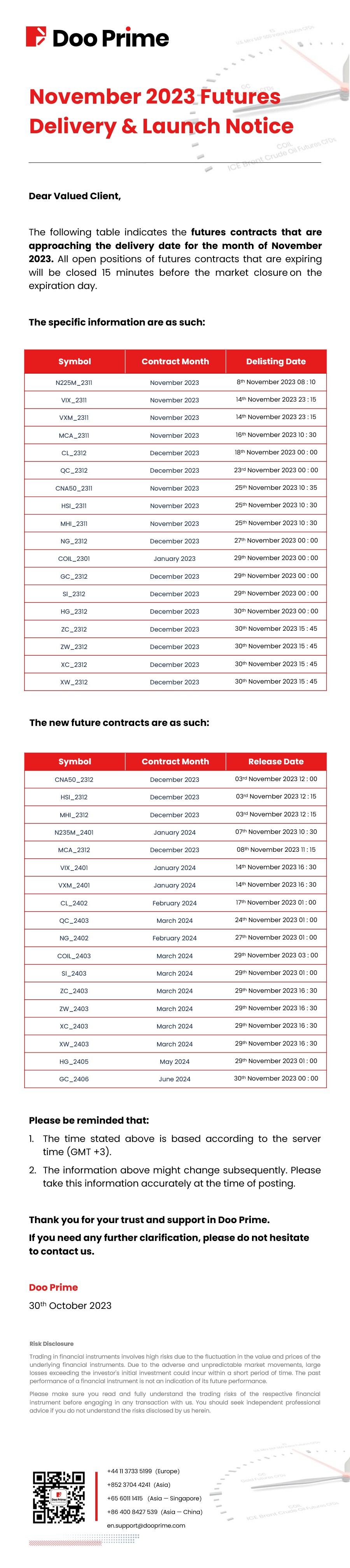 2023 年日本文化日假期交易时间调整通知​