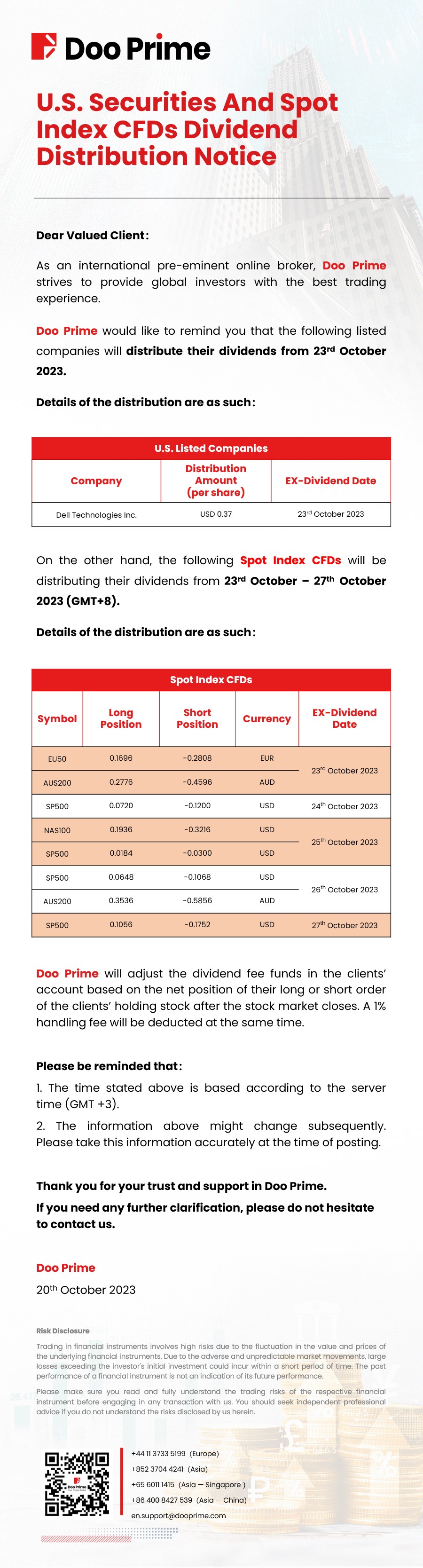 Doo Prime 港股差价合约​杠杆调整通知